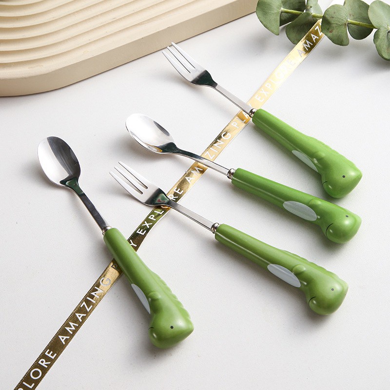 Thìa dĩa khủng long cho bé yêu bộ bát đĩa decor siêu đáng yêu