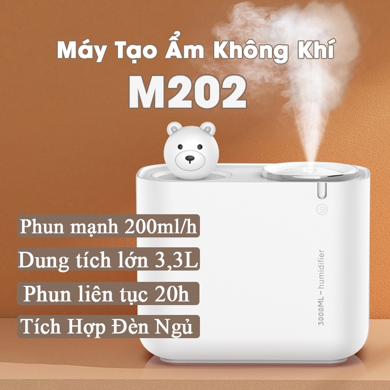 [BH 12 Tháng]Máy tạo độ ẩm không khí Humidifier dung tích 3.3 lít công suất 200ml/h - M202