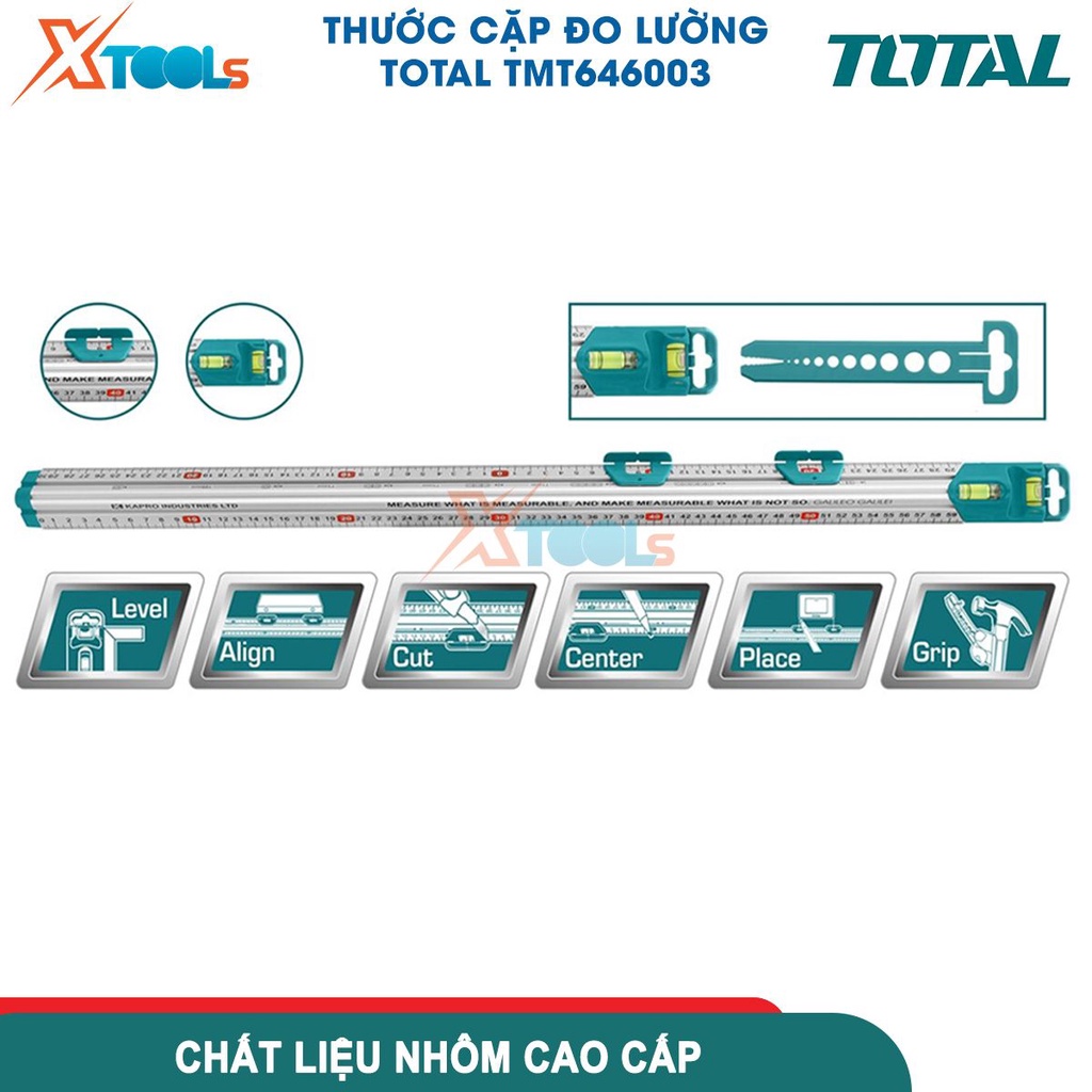 Thước cặp đo lường TOTAL TMT646003 chiều dài 60cm, thước nhôm 2 nút trượt dễ đọc, cấu trúc tam giác [CHÍNH HÃNG][XTOOLS]