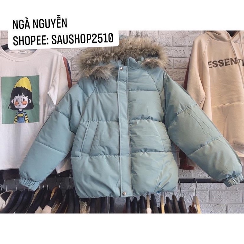 Áo phao gân nữ mũ lông tháo được | BigBuy360 - bigbuy360.vn