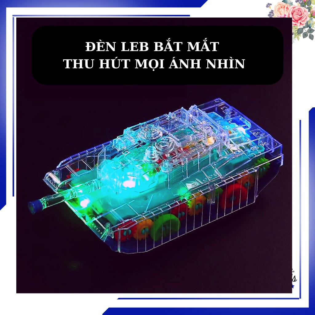 Đồ chơi xe tăng trong suốt chạy PIN, có đèn Led và nhạc vui nhộn cho các bé từ 2 -&gt; 6 tuổi ( shop tặng kèm pin) MiniKids
