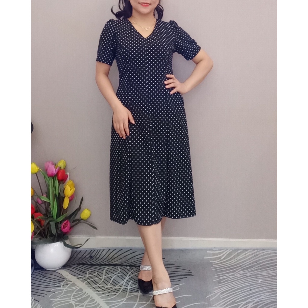 Đầm tám mảnh chấm bi có túi trung niên- Đầm Nga Dương