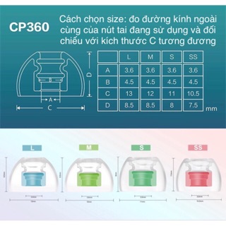 Nút tai nghe SPINFIT CP360 CP1025 cho tai nghe không dây true wireless TWS núm cao su tai nghe silicone