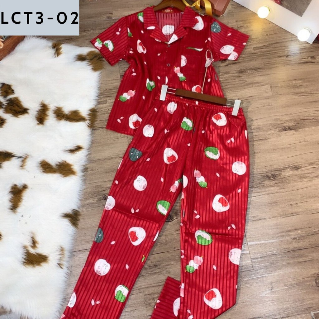 [HÀNG LOẠI 1] BỘ PIJAMA LỤA GẤM TAY NGẮN QUẦN DÀI HỌA TIẾT CỰC XINH