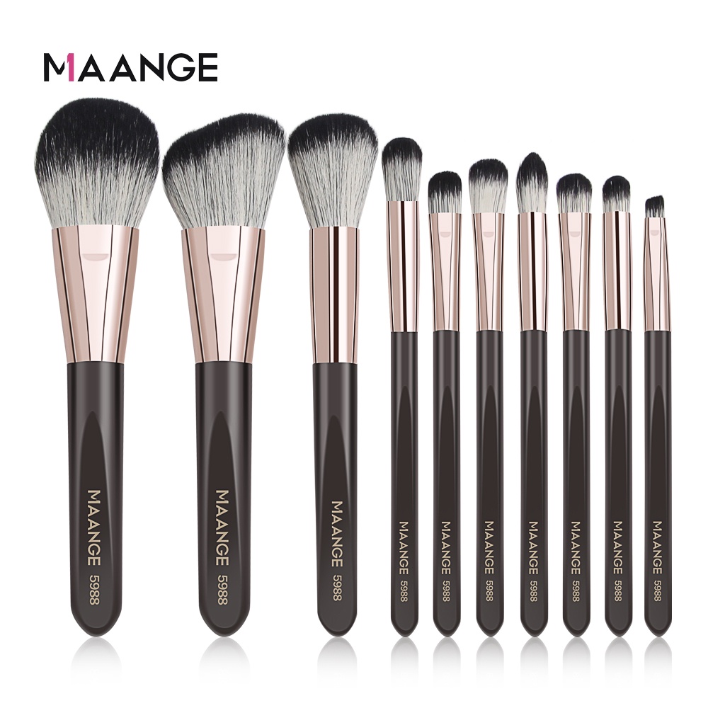 Set 10 Cọ Trang Điểm MAANGE Lông Cọ Sợi Nylon Tay Cầm Gỗ Thoải Mái Tiện Dụng