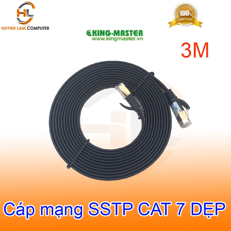 Cáp mạng SSTP CAT7 3m KingMaster KC712 (dẹp) tốc độ lên đến 10.2Gbps 600Mhz - Hãng phân phối