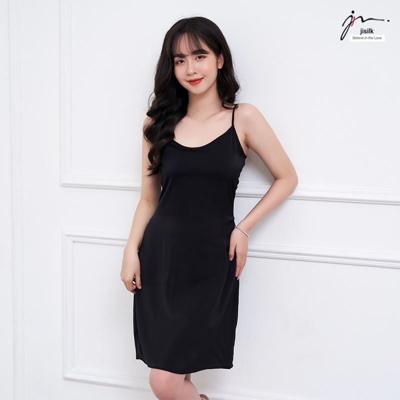 Váy ngủ 2 dây jisilk lụa satin, đầm ngủ cao cấp trơn dễ thương gợi cảm Slipfairy L.V2D-01 - jisilk