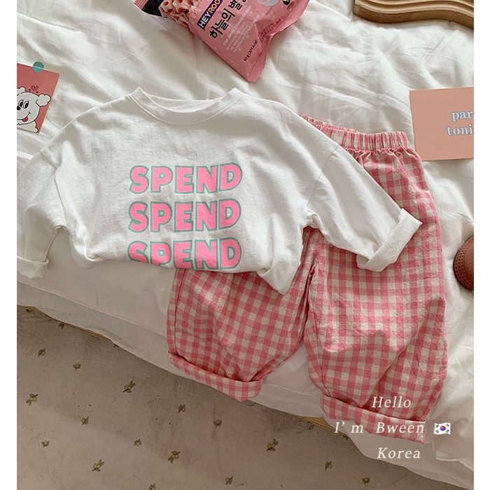 Bộ Áo Thun In Chữ + Quần Dài Dáng Rộng Phong Cách Hàn Quốc Thời Trang Mùa Hè Cho Bé Gái