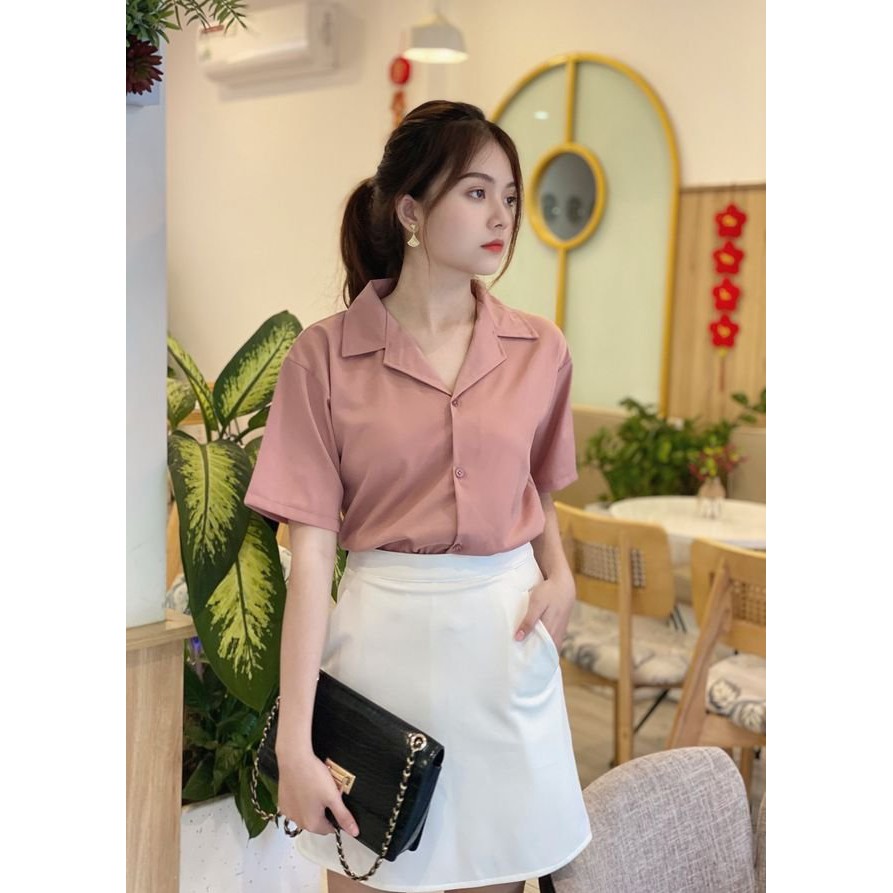 Áo sơ mi nữ tay ngắn FM Style chất Cotton cao cấp, sơ mi form rộng công sở, hiện đại - quý phái 220214006