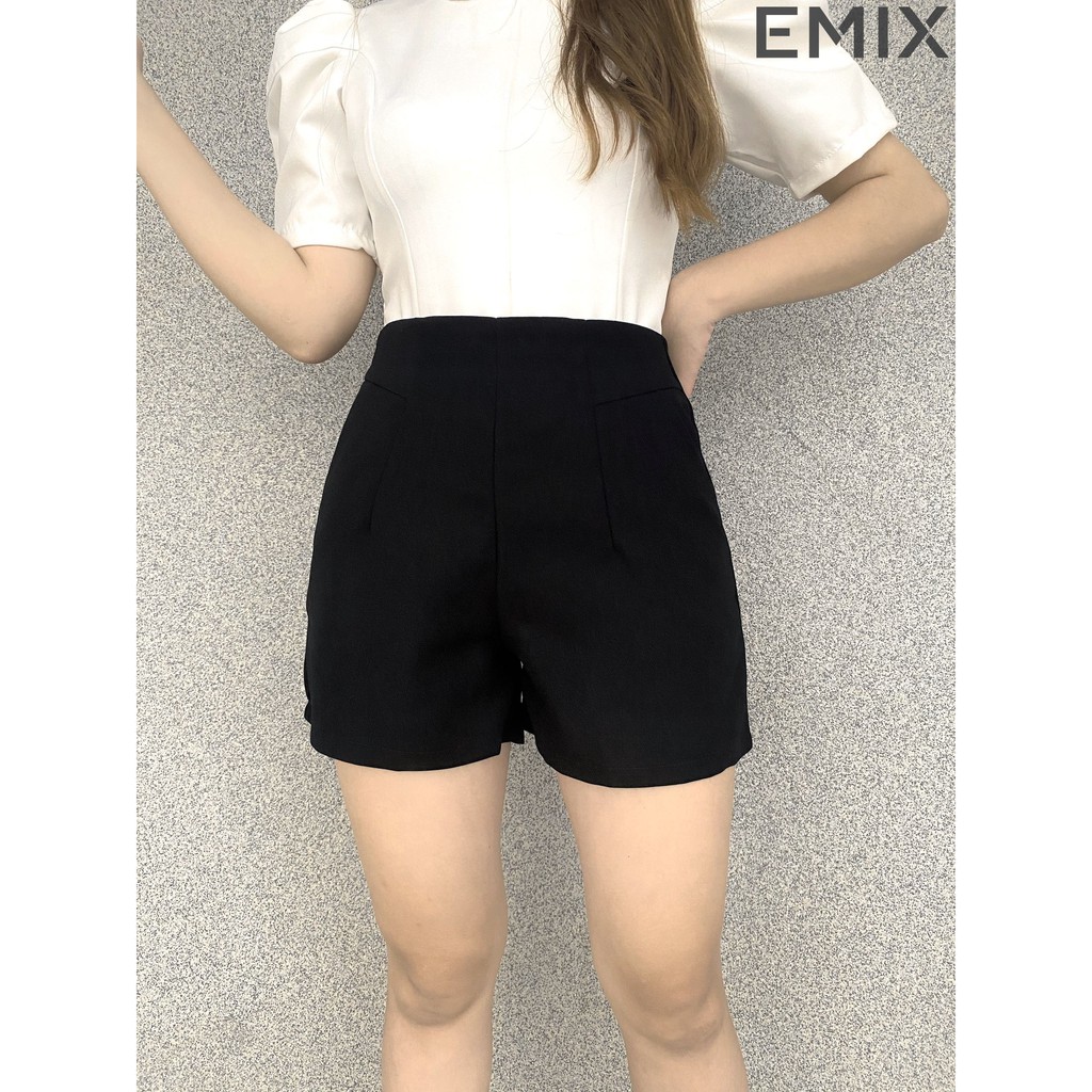 Quần short nữ cơ bản EMIX (3 màu), dáng ngắn, cạp cao, khóa sau, ống rộng vừa, vải tuyết mưa mềm mịn