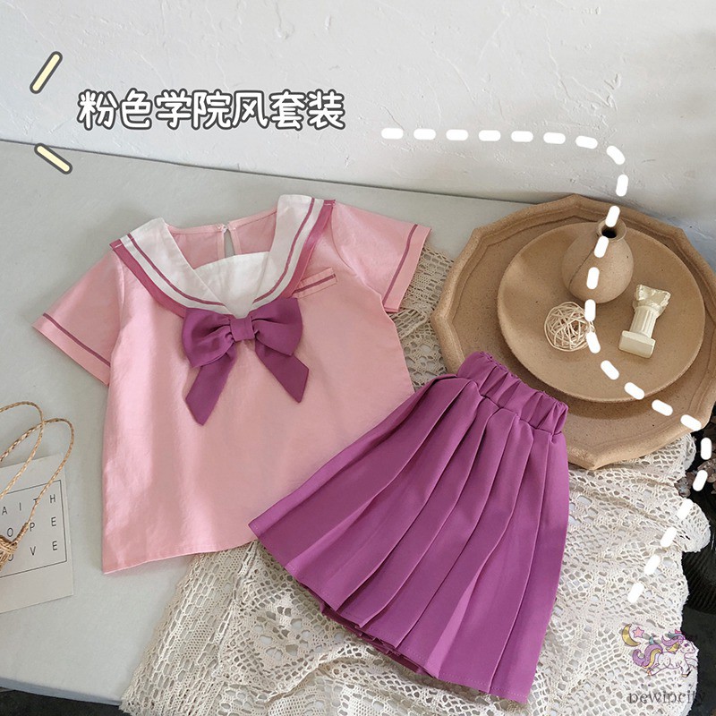 Bộ Áo Ngắn Tay + Chân Váy Xinh Xắn Theo Phong Cách Hàn Quốc Dành Cho Bé Gái