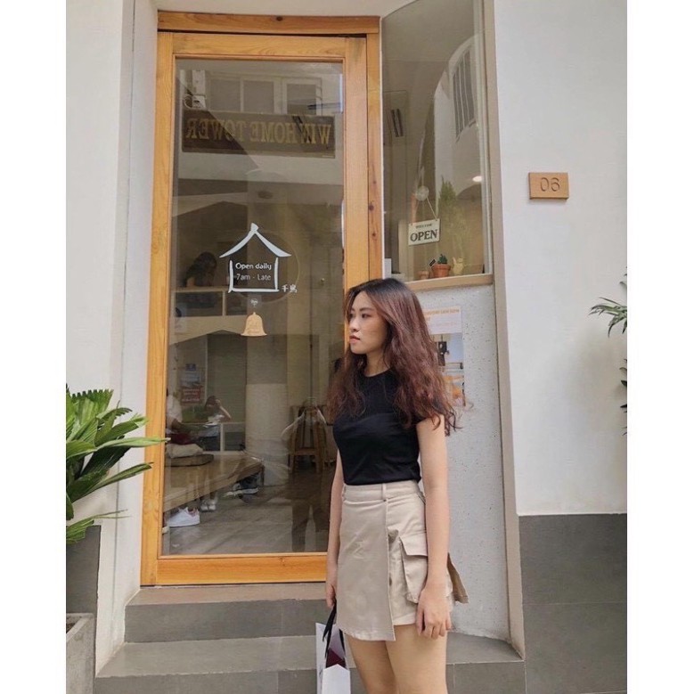 {SP mới - sẵn} -  (new) Chân Váy KAKI TÚI HỘP Nữ (Box Skirt) Xẻ Tà - Quần Giả Váy Chữ A Dáng Ngắn Be Đen Khóa Kéo Vạt Lệ