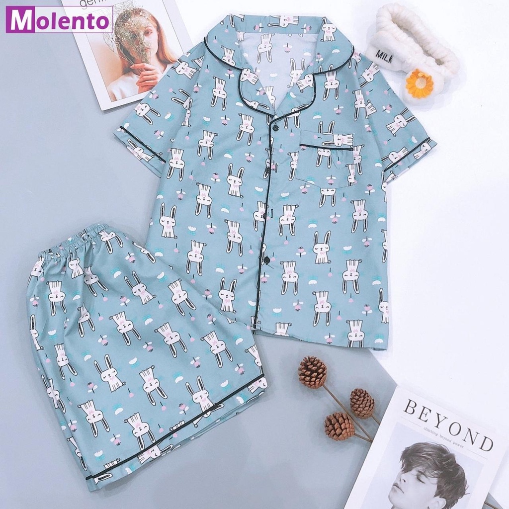Bộ Ngủ Nữ Pijama Tay Ngắn Quần Cộc Mặc Nhà Vải Kate Thái Họa Tiết Cute Dễ Thương Không Nhăn Bai Xù MOLENTO M93