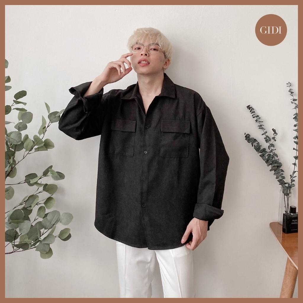 Áo Sơ mi NELY Nam Nữ Unisex tay dài 2 túi - vải nhung tăm mềm mịn form rộng OVERSIZE vải không nhăn