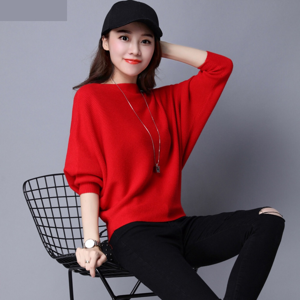 Áo sweater chui đầu tay cánh dơi cổ ngang size lớn dáng rộng hàng mới 2021 thời trang Hàn Quốc cho nữ