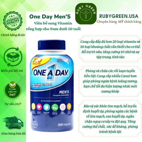 VIÊN UỐNG ONE A DAY MULTIVITAMIN 300 VIÊN DÀNH CHO NAM DƯỚI 50 TUỔI