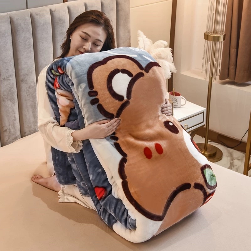 Chăn nhung tuyết hoạ tiết 5D Hàn Quốc, chăn siêu tuyết 2m-2m3 nặng 3.5kg siêu dày dặn và ấm áp