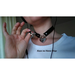[ CÓ SẴN ] CHOKER/VÒNG CỔ GIẢ DA  Ổ KHÓA TRÁI TÍM  PU ĐEN