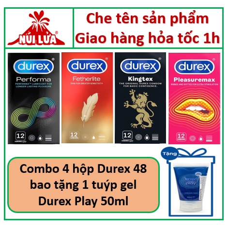 [FREE SHIP] Combo 4 Hộp Bao Cao Su Durex 48 Cái Tùy Chọn + 1 Tuýt Gel Bôi Trơn Durex Play Classic