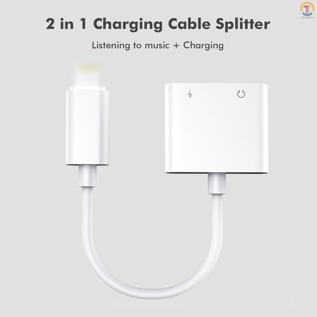 2 in 1 Charging Cable Splitter Earphone Cable Audio Adapter IOS Audio Headset Charger Converter Compatible with iPhone 11 Pro X XS Max XR 7 8 Plus