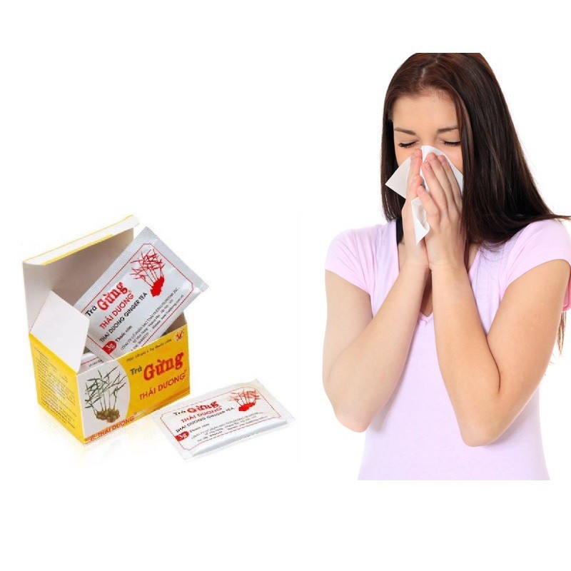 Trà Gừng Thái Dương Hộp 10 gói- Hổ trợ cảm lạnh, đau bụng, ăn không tiêu, khàn tiếng do lạnh