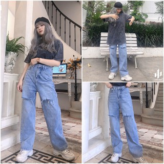 Quần jeans suông rách gối