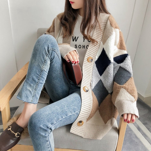 Áo Khoác Cardigan Dệt Kim Dáng Rộng Phong Cách Hàn Quốc Cho Nữ