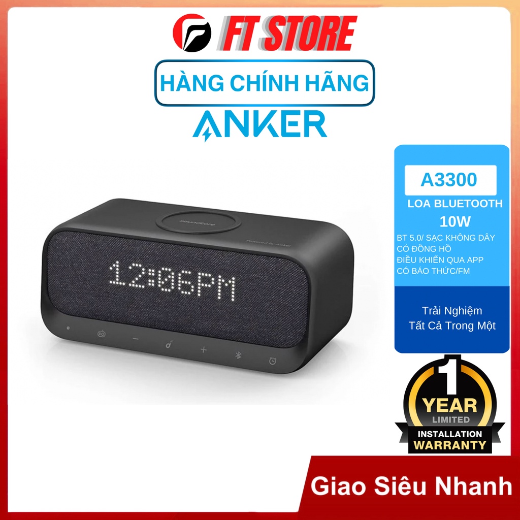 Loa bluetooth ANKER SOUNDCORE Wakey 10W - A3300 Đa Năng, Đồng Hồ, Báo Thức, FM, Sạc Không Dây, BH12TH