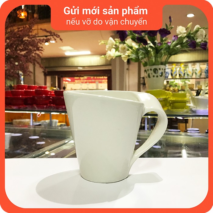 Tách cà phê sứ - Tách dáng Quai Xoắn 210 ml - Gốm sứ Hải Long