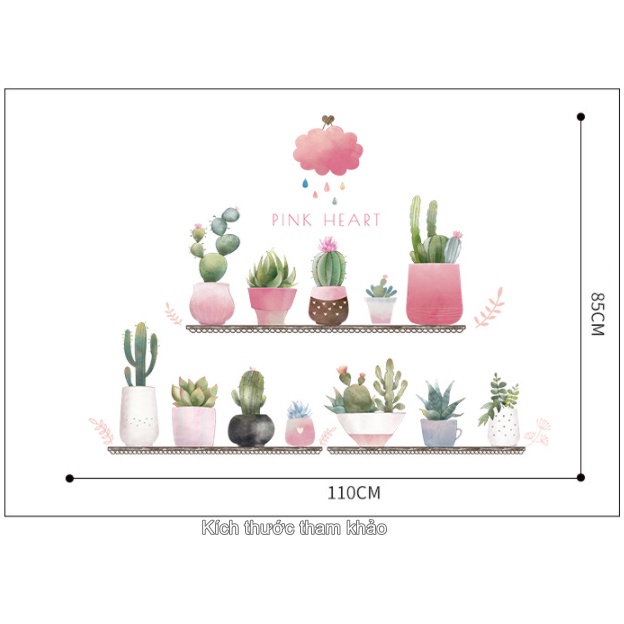 Decal trang trí tường - Những chậu cây xương rồng và sen đá