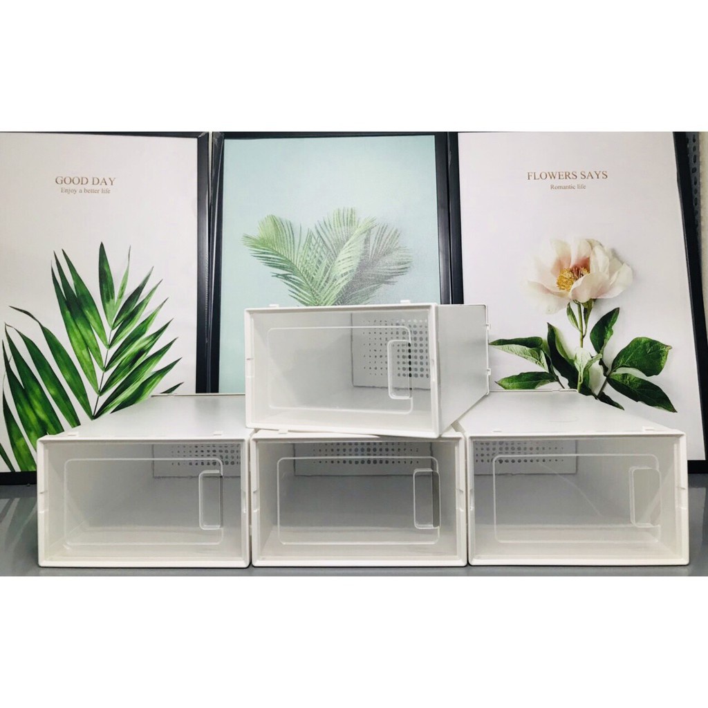 Hộp Đựng Giày Cao Cấp Nhựa Cứng Lắp Ghép Mẫu Mới Hàng Loại 1 Cửa Ngang Tiện Lợi