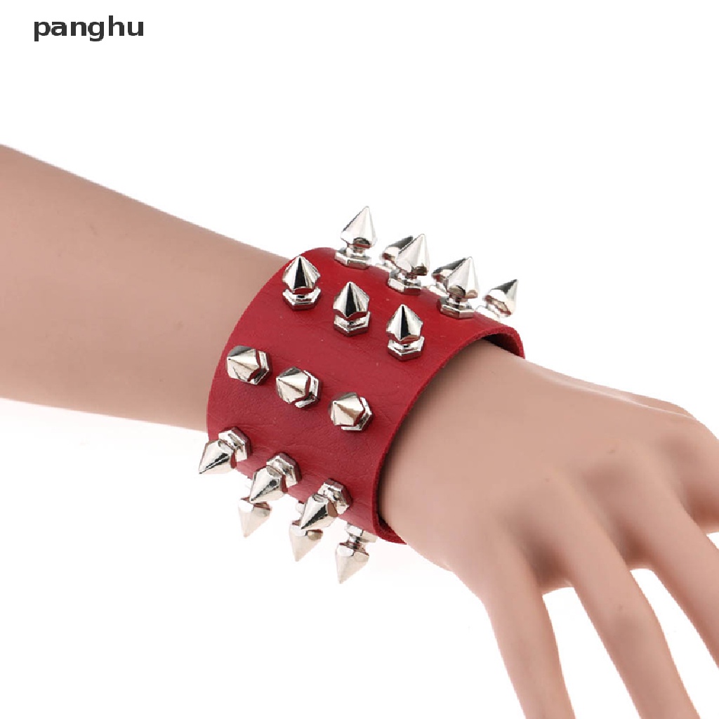 Vòng Tay Da PU Bản Rộng Đính Đinh Tán Phong Cách Punk Gothic