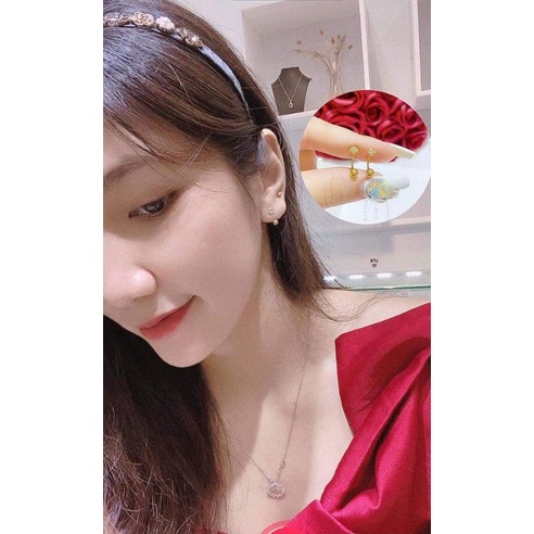 BÔNG TAI VÀNG ĐÁ CONG XOẮN REN