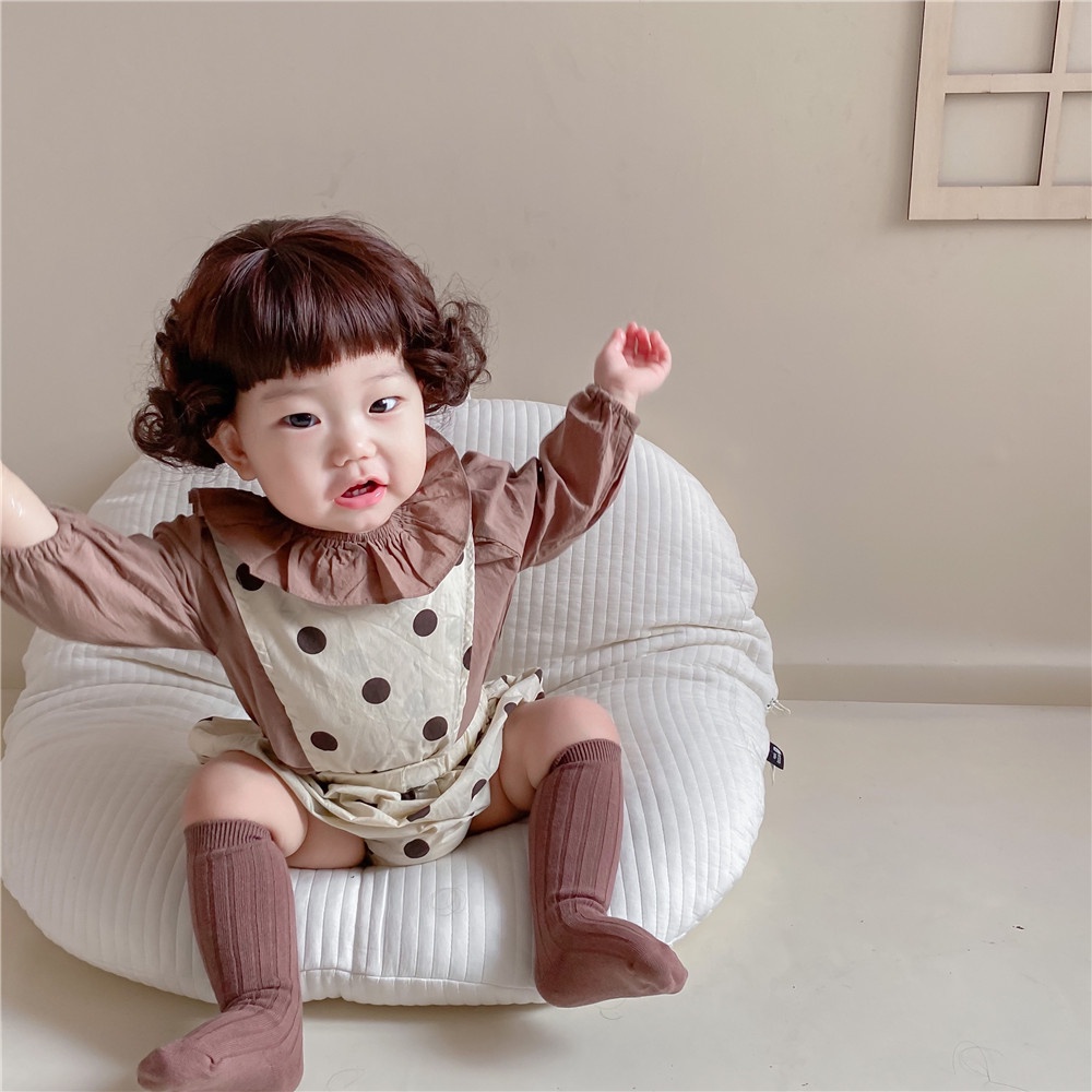 Áo Sơ Mi Cổ Sen Họa Tiết Chấm Bi Đơn Giản Thời Trang Xuân Thu Cho Bé Trai Và Gái
