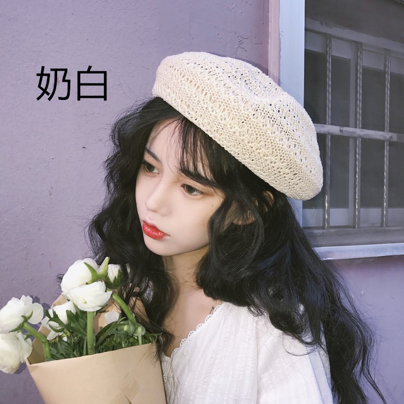 Mũ Beret Đan Bằng Cotton Lanh Thoáng Khí Màu Sắc Đơn Giản Phong Cách Nhật Bản