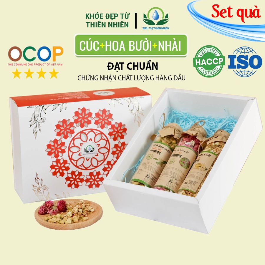 Set quà 5: Trà Hoa Hồng, Cúc Vàng Bông, Hoa Nhài Mộc Sắc cao cấp, quà biếu tết, quà tặng thiên nhiên, quà tặng sức khỏe