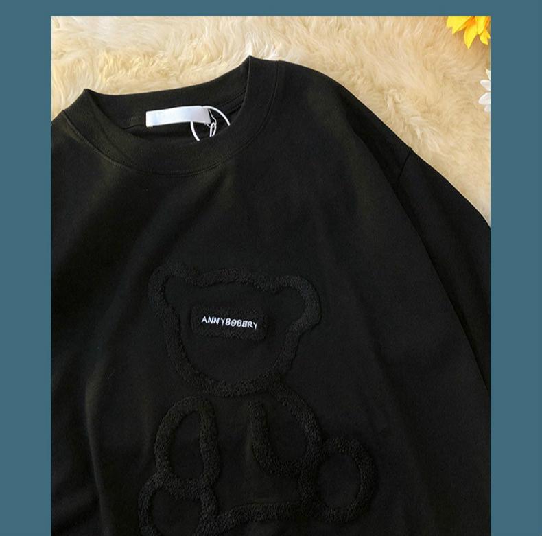 Áo thun ngắn tay họa tiết thêu hình gấu thời trang mùa hè 2021 dành cho nữ