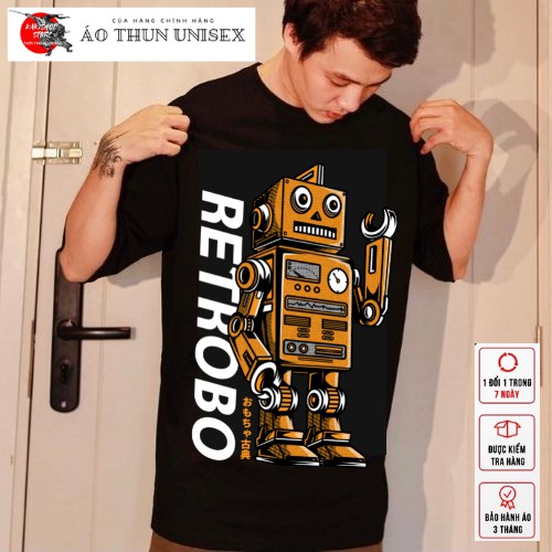 Áo thun tay lỡ phông Unisex from rộng nam nữ KAKISHOP , áo màu đen ulzzang in hình RETROBO ( kèm video )