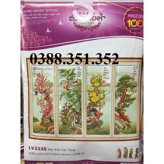 Tranh thêu chữ thập tứ quý Mai Trúc Cúc Tùng LV3235 127*78cm