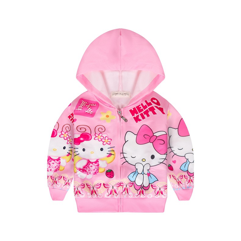 Áo Khoác Khóa Kéo Họa Tiết Hello Kitty Xinh Xắn Cho Bé Gái 3-8 Tuổi