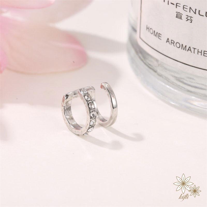 Khuyên Tai Kẹp Vành Tai Hai Lớp Đính Đá Thời Trang Cho Nữ