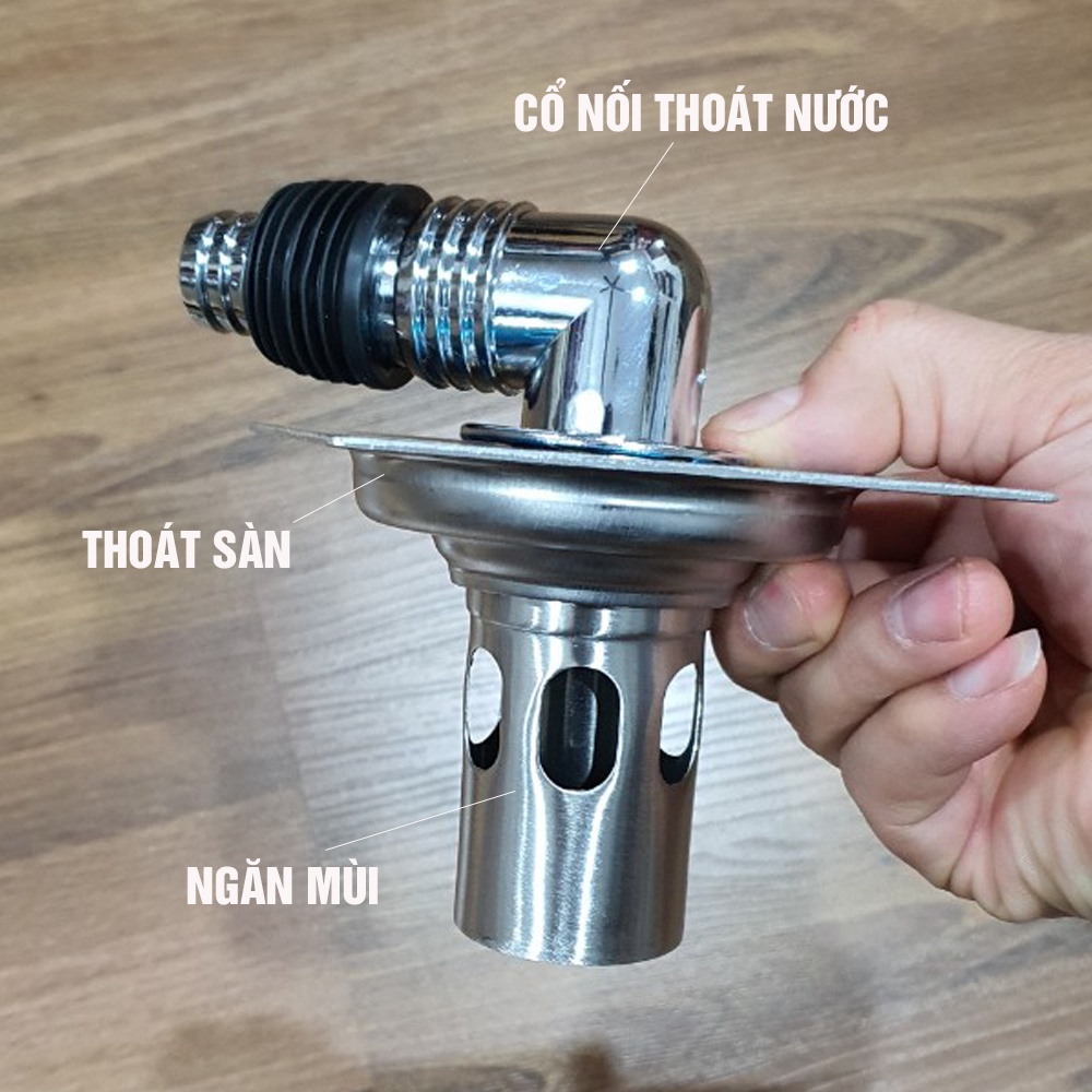 Bộ đầy đủ ga đế phễu thoát sàn kiêm cổ nối thoát nước máy giặt ngăn mùi Inox Minh House