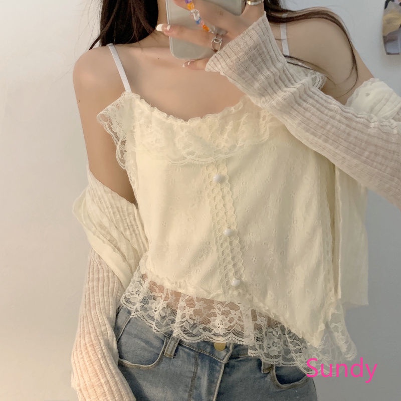 Áo Hai Dây Phối Ren Quyến Rũ Thời Trang Mùa Hè Cho Nữ