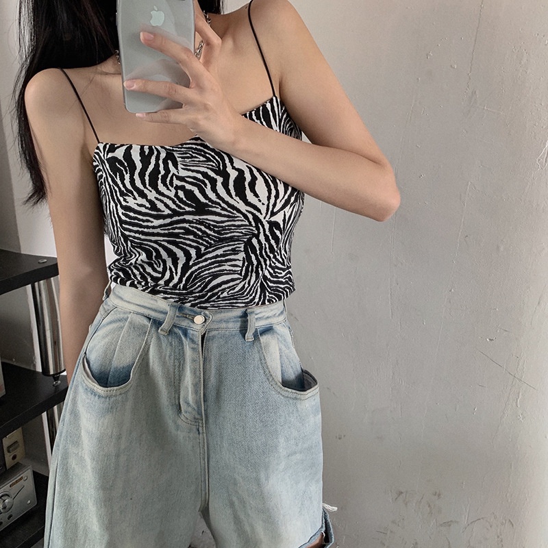 Áo Croptop Hai Dây Họa Tiết Ngựa Vằn Thời Trang Hàn Quốc Gợi Cảm Cho Nữ