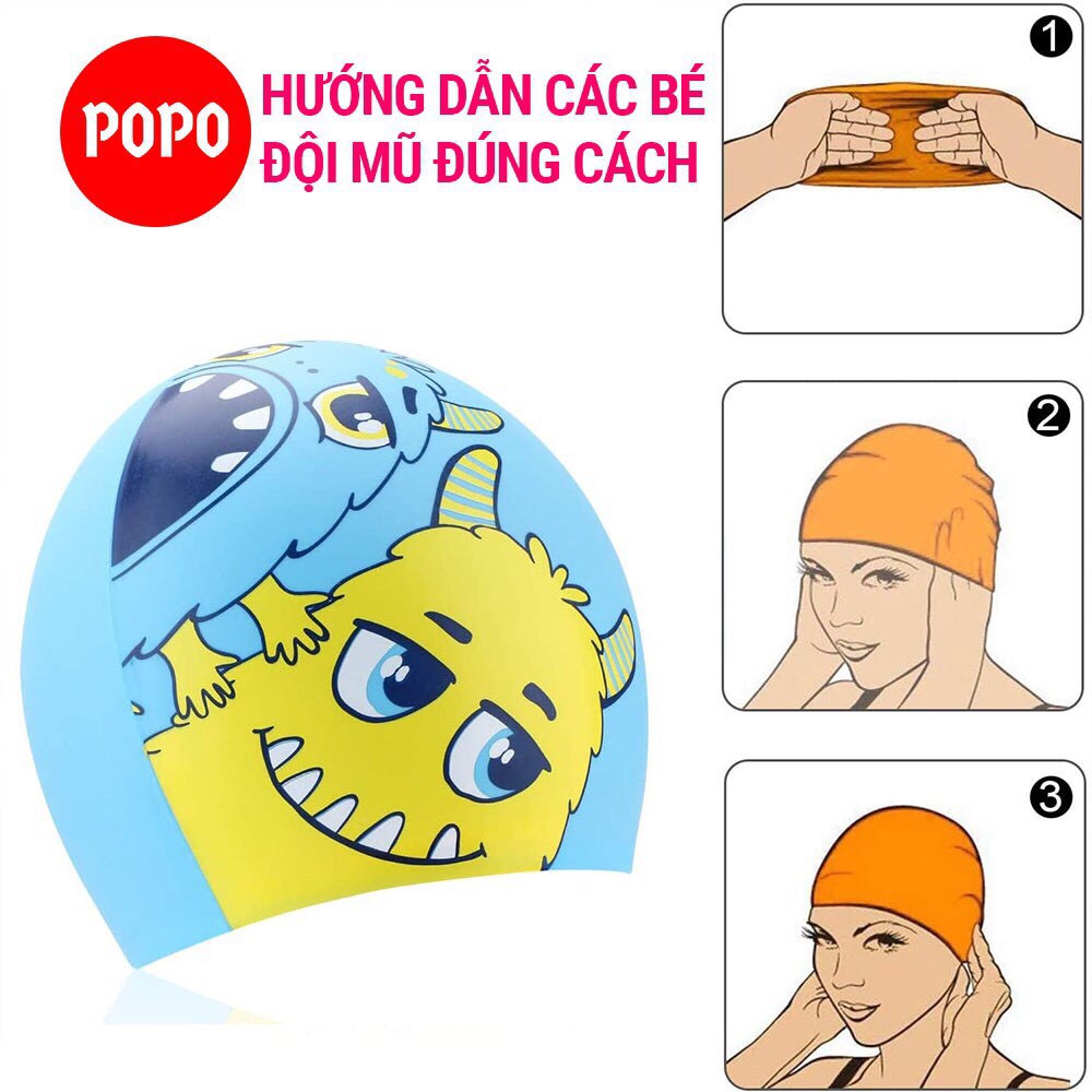 Nón bơi trẻ em mũ bơi cho bé hình ngộ nghĩnh chất liệu silicon an toàn, cảm giác mềm mại khi đội cho bé POPO CA43