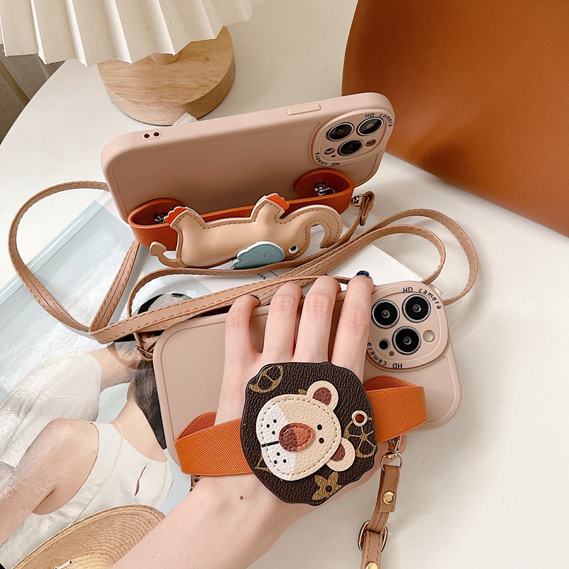 Ốp Điện Thoại Hình Sư Tử / Voi Có Dây Đeo Chéo Cho iPhone 12 13 Pro Max iPhone 14 Max X XS XR 7 8 Plus