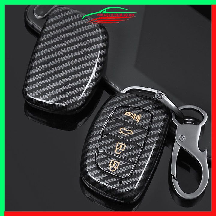 Ốp khóa cacbon Hyundai Creta 2022-2024 4 Nút kèm móc khóa