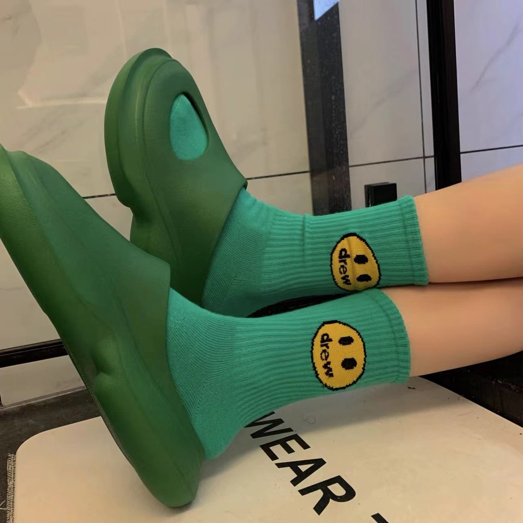 Vớ Thể Thao Cotton Nguyên Chất Hình Mặt Cười Phong Cách Biber Same Style Màu Xanh Da Trời Hồng Nhạt Hợp Thời Trang Cho Nam