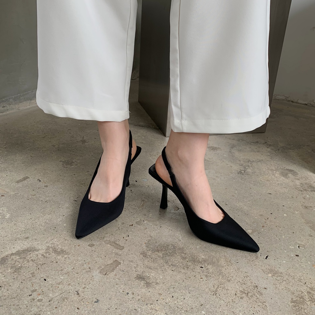 Giày Cao Gót Mũi Nhọn Vải Satin Màu Xanh Lá Thời Trang Mùa Xuân 2022 Quyến Rũ Dành Cho Nữ