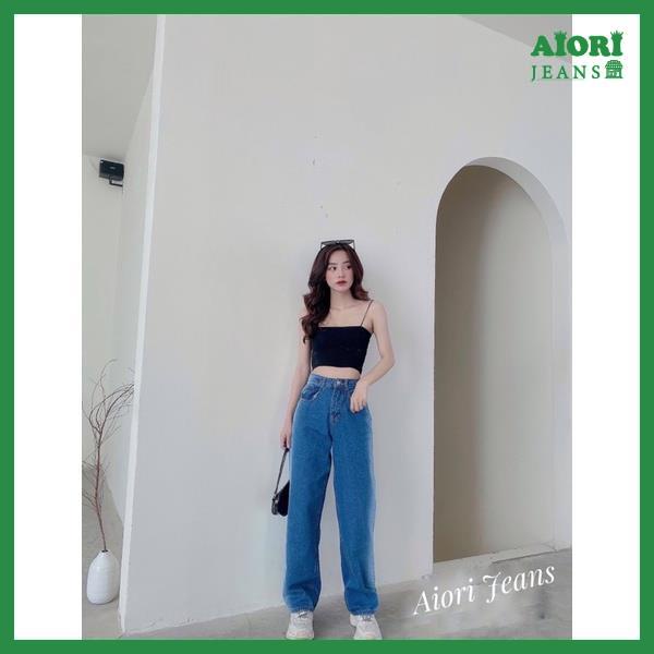 Quần Jeans Nữ AIORI Jeans Ống Rộng Lưng Cao Ulzzang Chất Bò Cao Cấp Dài 104cm